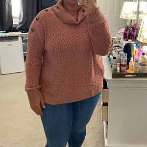 Pink button chunky neck turtleneck 3x